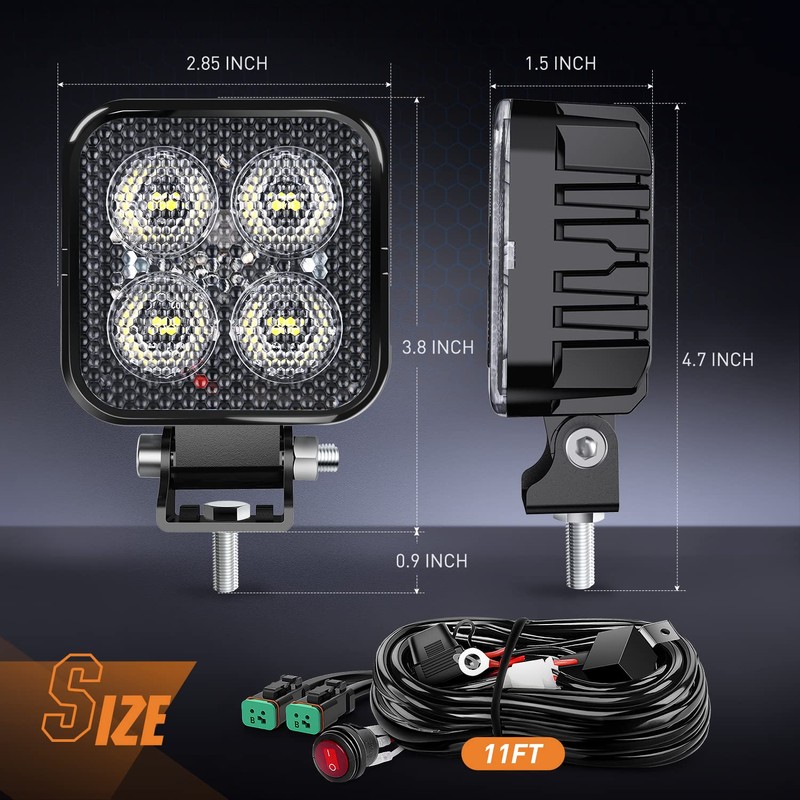 Nilight 2 PCS 3 Inch LED Pods Square 1500LM Built-in