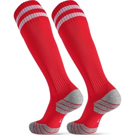 CWVLC Soccer Socks for Kids Youth Adult, Cotton Football Softball Baseball Socks, Medium, Red-2 Pairs