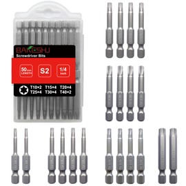 BAKESHU Torx Bit Long Set, T10-T15-T20-T25-T30-T40 Bit Assortment from S2 (Length: 50 mm, Pack of 20)