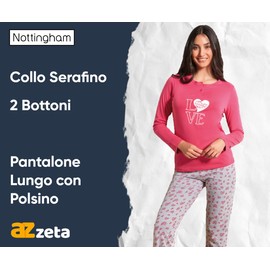 NOTTINGHAM Women's 100% Cotton Jersey Pyjamas for Women, Item 49961 Fuchsia, L