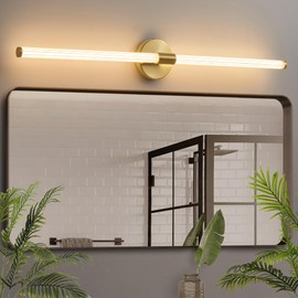 Gednbo Dimmable LED Bathroom Vanity Lights 360° Full Lighting Bathroom Light Fixtures Over Mirror Vanity Light Bar Modern Wall Sconce Warm Light for Bedroom Living Room - Gold, 39 inch