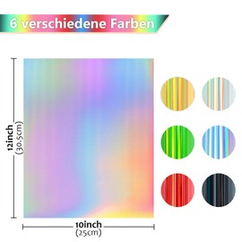 NANAPLUMS Plotter Film Textile, 6 Colours, 30.5 x 25 cm Sheets, HTV Iron-On Film for Clothing and Fabric, Easy to Weed HTV Iron-On Film (Holographic Rainbow)