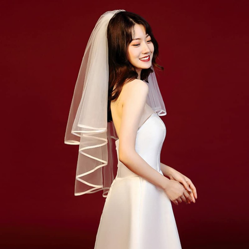 Tosenk Bride Veil, Bridal Headdress Veil with Comb, Short, Popular,