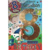 GRANDSON AGE 8 EIGHT BIRTHDAY CARD WITH BADGE***9 X 6