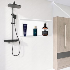BATHFINESSE Shower Niche 24 x 12, White Niche for Shower Wall, Shower Niche Insert Tile Ready, Recessed Niche No Tile Needed, Over Mount Installation