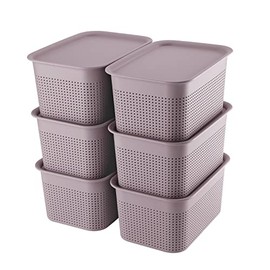 AREYZIN Plastic Storage Bins With Lid Set of 6 Storage Baskets for Organizing Container Lidded Storage Organizer Bins for Shelves Drawers Desktop Closet Playroom Classroom Office, 10.6X7.5X5.1 Inches, Purple