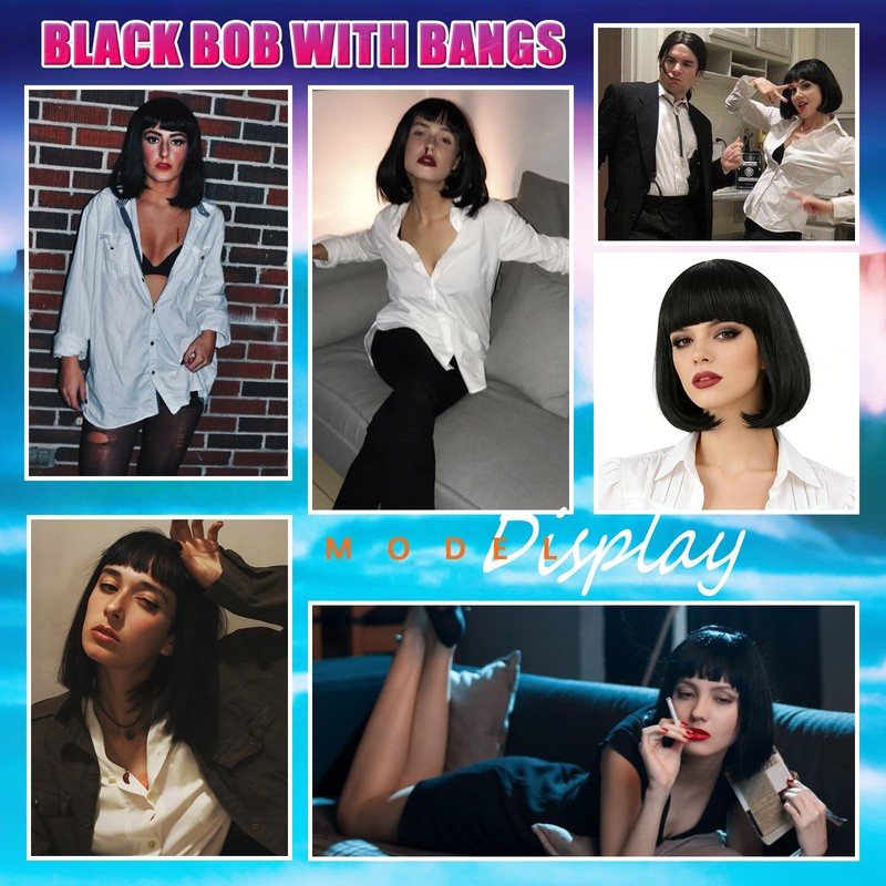 Tereshar Black Bob Wig with Bangs for Women Short Straight