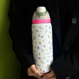 Floral Pattern Vacuum Flask, 24oz-32oz-40oz Large Capacity Insulated Water Bottle, Stainless Steel Tumbler, Drinking Cup for Home Office School Outdoor Travel, Leak Proof Insulated Drinkware:_Small fresh floral - white cup body_40oz