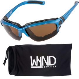 WYND Blocker Polarized Motorcycle Riding Sunglasses Sports Wrap Glasses, Blue, Polarized Amber