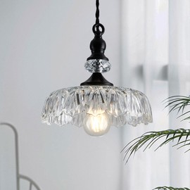 CVKASH Vintage Glass Pendant Light Fixture Black Modern Adjustable Chandelier Hanging Light for Farmhouse Dining Room Kitchen Bedroom Hallway Island