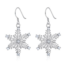 EVER FAITH Women's Christmas Jewelry 925 Sterling Silver CZ Winter Party Snowflake Hook Dangle Earrings