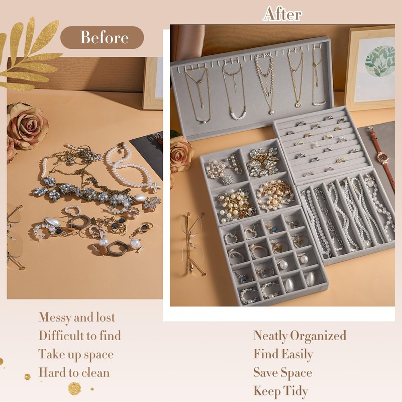 Cinnvoice Set of 10 Stackable Jewelry Organizer Trays for Drawer