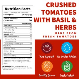Dei Fratelli Crushed Tomatoes with Basil, Garlic, and Herbs (28 oz. Cans, 6 pack) - Vine-Ripened - No Water Added, No Salt Added - Non-GMO, Gluten-Free