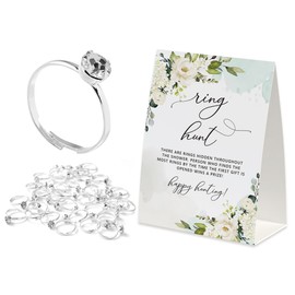 Bridal Shower Game with Rings Fun Ring Hunt Game 30 Metal Rings and Game Stand Sign, Bridal Shower Game Wedding Winner Gift Prize Party-JZXB-003