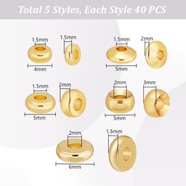 PandaHall Pack of 200 Heishi Spacer Beads, 18 Carat Gold Beads, 6 mm Disc Beads, Brass Flat Round Disc Rondelle Spacer Beads, Metal Beads, Spacer Beads for Heishi Making Bracelets