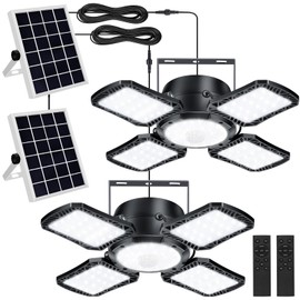 Aqonsie Solar Shed Light Outdoor Indoor, 176LED Solar Powered Motion Sensor Pendant Light Daytime Available, Solar Indoor Lights with 5 Lighting Modes & Remote for Shed Gazebo Barn Garage, 2 Pack