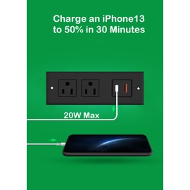 Meeoueoiu Furniture Recessed Power Bar with 20W Fast Charging USB C and 18W QC3.0 USB-A.2-Outlet Desk Flush Mount Power Bar Outlet Charge Station for Sofa Nightstand Counter,6.5FT,Black