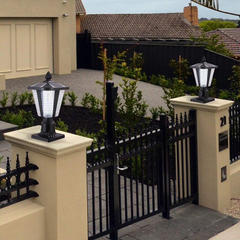 Modern Black Aluminium Solar Powered LED Garden Lantern 15 Inch