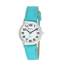 Ravel Women's Easy Read Watch with Big Numbers (Small) - Light Blue/Silver Tone/White Dial