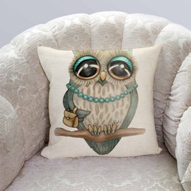 IBILIU Throw Pillow Covers Rural Style Owl Pattern Cushion Pillow Case Home Decor Pillowcase 18x18 Inches