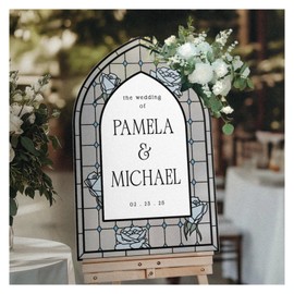 Stained Glass Wedding Sign - Blue Roses Wedding Welcome Sign - Frosted Or Acrylic Wedding Entrance Sign - Floral Wedding Decorations