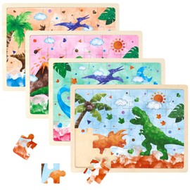 WERNNSAI Dinosaur Wooden Jigsaw Puzzles for Kids - Educational Toys Toddler Jigsaws Puzzle Board 4 Packs with 24 Pcs Puzzles Learning Toys for 3 4 5 6 Years Old Children Boys Girls Gifts