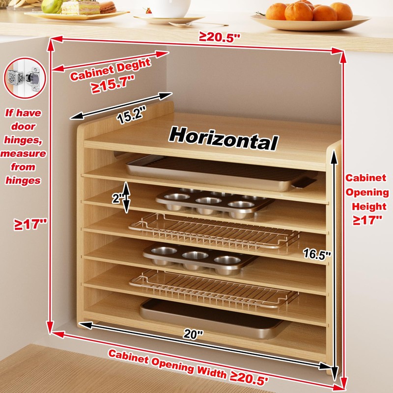 7 Tier Wooden Tray Dividers for Cabinets Cookie Sheet Organizer