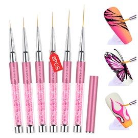 Saviland 6pcs Nail Art Liner Brushes Set - Nail Brush Gel Polish Painting Nail Art Design Brushes Pen with Crushed Diamond Rhinestone Handle for Pulling Lines,Sizes 7/9/11/13/17/23 mm, Christmas Gifts