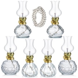 Yexiya 6 Pcs Oil Lamp Vintage Glass Kerosene Lamp Rustic Lantern Chamber Oil Clear Kerosene Hurricane with 6.6 ft Extra Wick for Indoor Use Home Decor Emergency (Vivid)