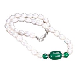 yigedan Green Jade Gemstone Natural Beads Necklace Bracelet Jewelry Sets for Women, Pearl, Jade