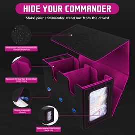 QUOTRE Card Holder Box for up to 380+ Cards, Deck Box with 6 Dividers, Magnetic Flip Magic Deck Holder for Trading Cards, Compatible with MTG TCG (Black + Purple)