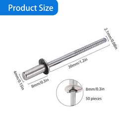 TUKEVA 4 x 8 mm Stainless Steel Flat Head Sealing Rivets Closed Rivets Blind Rivets Stainless Steel Rivets with Flat Head for Industrial Metal Wood Plastic Stainless Steel etc. (4 x 8 mm)