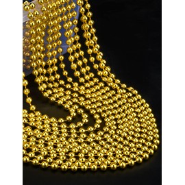 16 PCS 7mm Mardi Gras Bead Gold Faux Pearl Beads Necklaces Bulk Party Favor Plastic Play Pearl for 32" Carnival Necklaces Christmas Party St. Patrick's Day Costume Necklace