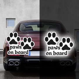 2pcs Reflective Paw ​Print ​Decal Dog Paws on Board Car Window Sticker Safety Warning Sign Stickers Funny Reflective Vinyl Stickers for Car Motorcycles Laptop (White)