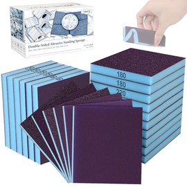 18 Pack Double-Sided Sanding Sponge, Wet Dry Sanding Blocks 80/100/120/180/220/240 Grit, Washable Sandpaper Sponge Assortment Pack for Curved Wood Furniture Paint Drywall Metal