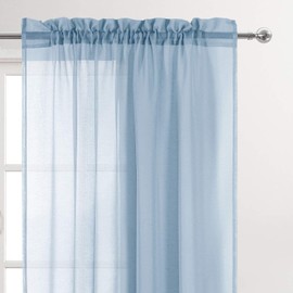 DWCN Sky Blue Sheer Curtains Semi Transparent Voile Rod Pocket Curtains for Bedroom and Living Room, 42 x 54 inches Long, Set of 2 Panels