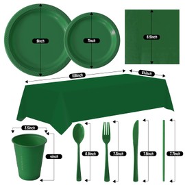 404 Pieces Disposable Plastic Dinnerware Set, Plastic Cutlery Set Includes 50 Of Each Plastic Dinner Plates|Dessert Plates|Cups|Napkins|Straws|Spoons, Forks & Knives (Green, 404PCS（50 Guests）)
