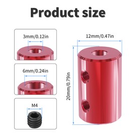 Skweawert 2PCS Red 3mm to 6mm Bore Shaft Joint Motor Connector L20xD12 Aluminum Alloy Shaft Coupler Connector with Screw and Wrench for 3D Printers, Motor Accessories