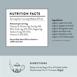 Organic Cleanse and Detox Tea for Women, 30 Tea bags with Mint, Dandelion Root and Burdock Root