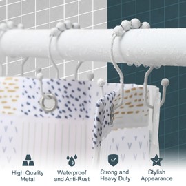 Shower Curtain Hooks, OEH Shower Curtain Rings, White Shower Curtain Hooks Rust Proof, Smooth Gliding Metal Shower Curtain Rings Rust Proof, Double Shower Hooks for Shower Curtain, 12 Pcs, White