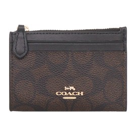 Coach FCW870 CW870 Walnut x Black Signature Coated Canvas Key Ring Mini Skinny ID Case Women's [Outlet Product] [Brand], Walnut × Black