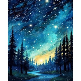 Paint by Numbers Kit for Adults Beginner, Watercolor Night Sky Adult Paint by Number Kits on Canvas, DIY Acrylic Sky Filled with Stars Oil Paint by Number for Adults for Home Decor Gift 16x20 inch