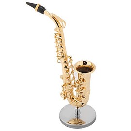 Miniature Tenor Saxophone with Stand and Case,Brass Golden Mini Musical Instrument Model,Lovely Trumpet Boxed Top Grade Gift Musical Ornaments Decoration