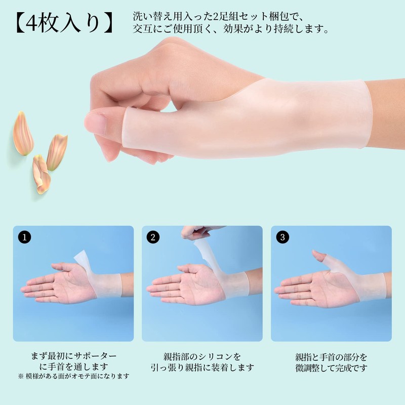 【4枚セット】手首サポーター 親指の固定 テーピング サポーター 衝撃緩和 シリコン素材 疲れ軽減 手首 水仕事 家事OK