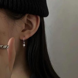 Inilbran Boho Northstar Drop Earrings Silver Northstar Dangle Earrings Vintage Star Hoop Earrings Minimalist Star Earrings Jewellery for Women and Girls, Zinc, No Gemstone