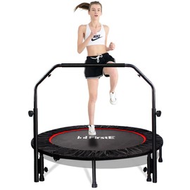 48 Inch Foldable Fitness Trampolines with 4 Level Adjustable Heights Foam Handrail,Jump Trampoline for Kids and Adults Indoor&Outdoor, Max Load 440lbs