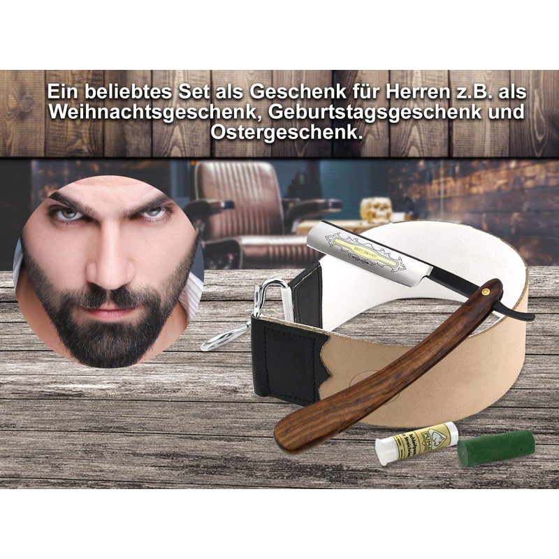 Men's Razor Set, Razor Set, Wooden Handle, Gold Etching, Black