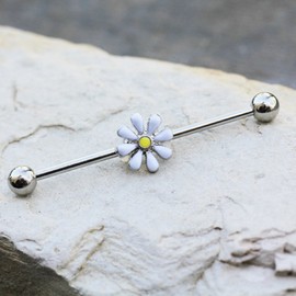 Pierced Owl 14GA 316L Stainless Steel White Daisy Industrial Barbell