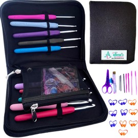 Athena's Elements 100% Accurate USA Standard Sizing - Perfect Crochet Hooks Case, Set with Removable Pocket, Complete Knitting Accessories (Black)