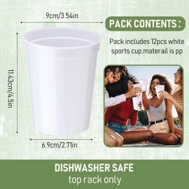 16oz Stadium Plastic Cups Blank Reusable Drink Tumblers Stadium Cups Party Cups for Birthday Party, Events, Baby Shower, DIY Projects, 4.5 x 3.54 x 2.72 inch (White, 12 Pack)